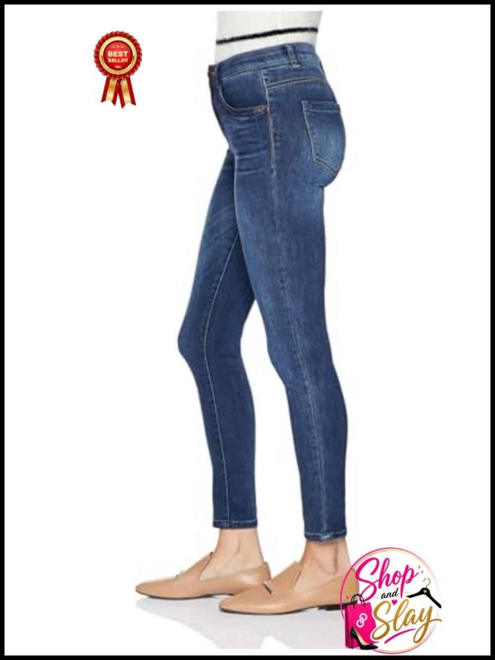 High Rise Ankle Skinny Jeans Super Stretch Slimming Panels Casual - Picture 2 of 4
